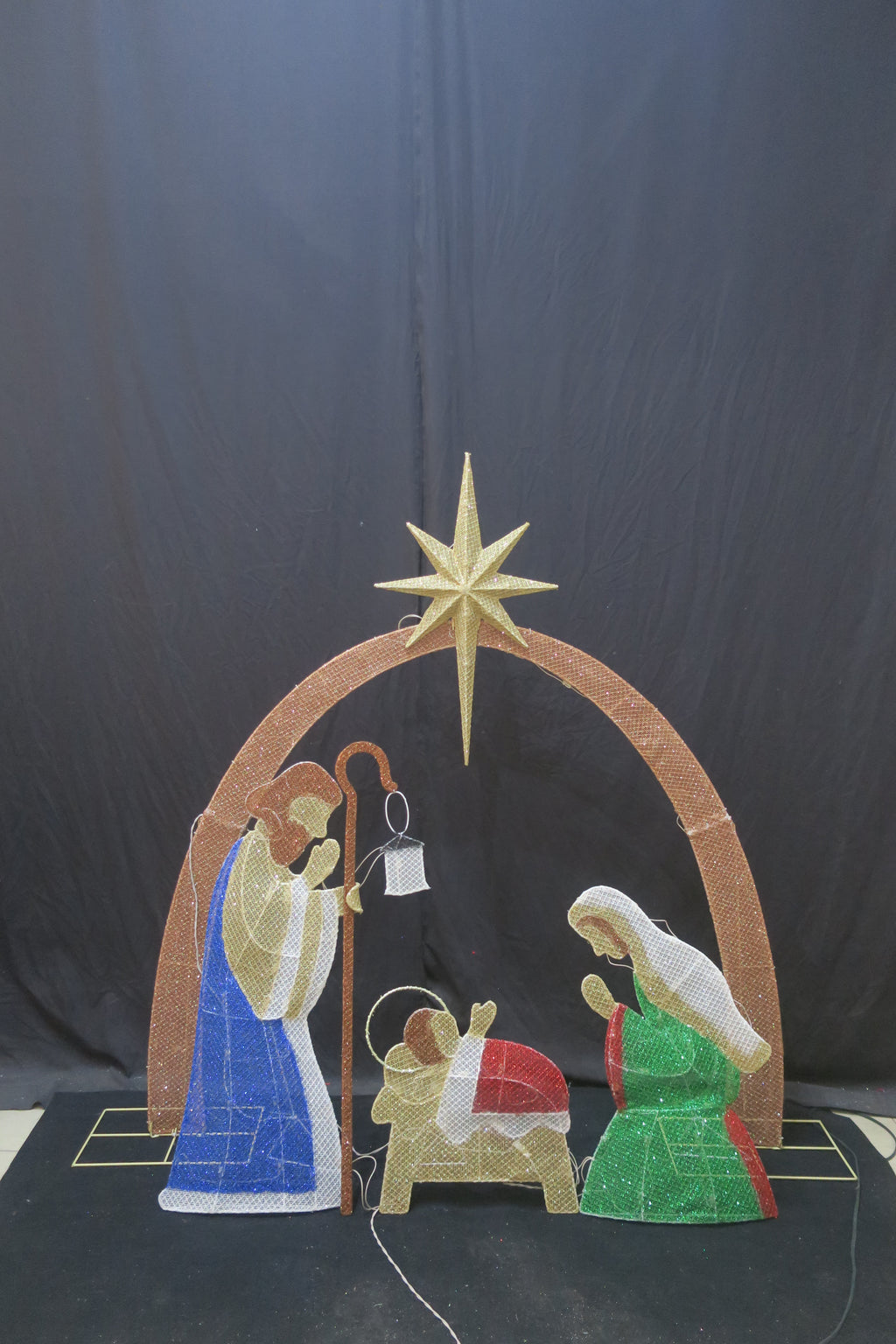 60-inch 140-light glitter double arch nativity scene decoration
