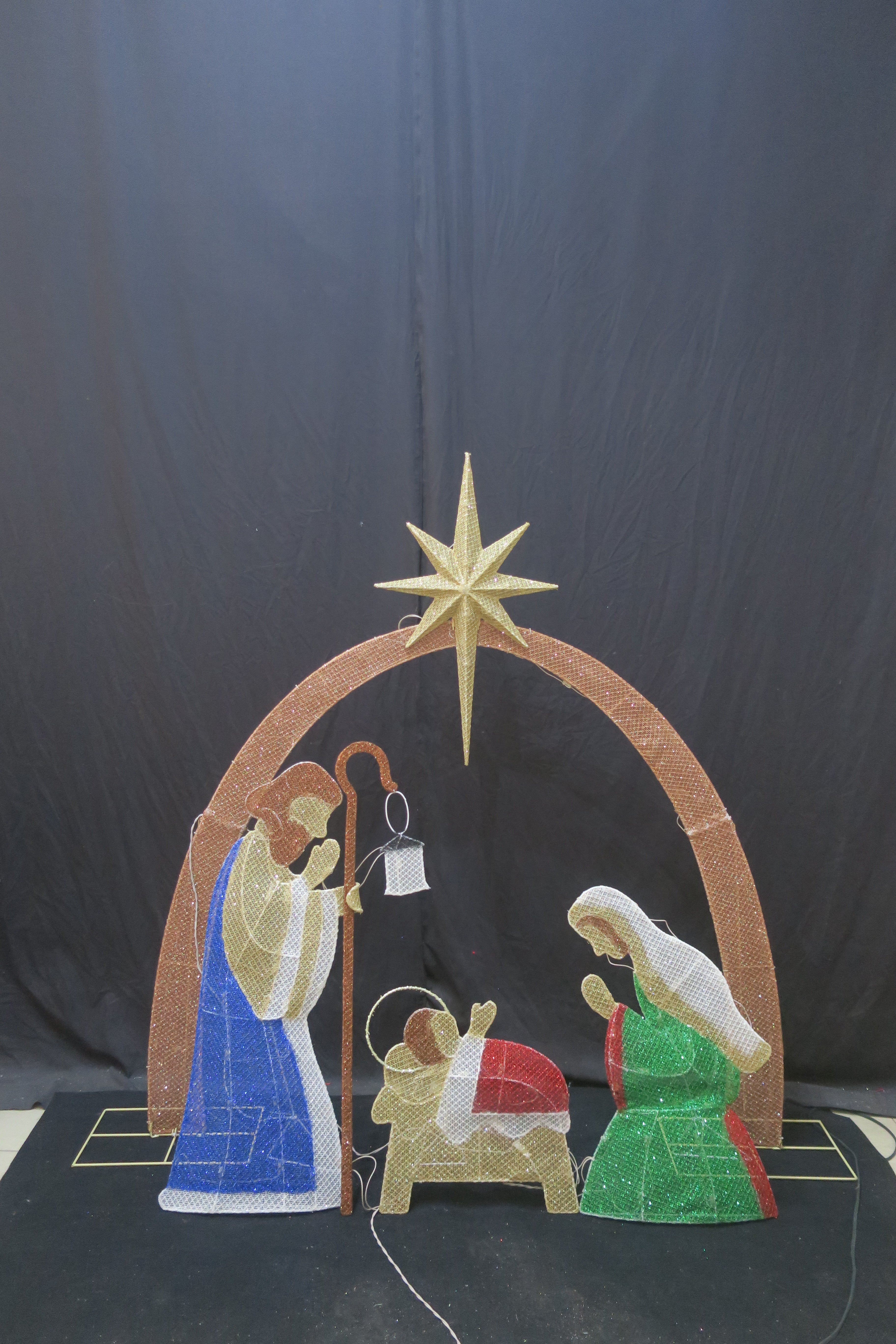 60-inch 140-light glitter double arch nativity scene decoration