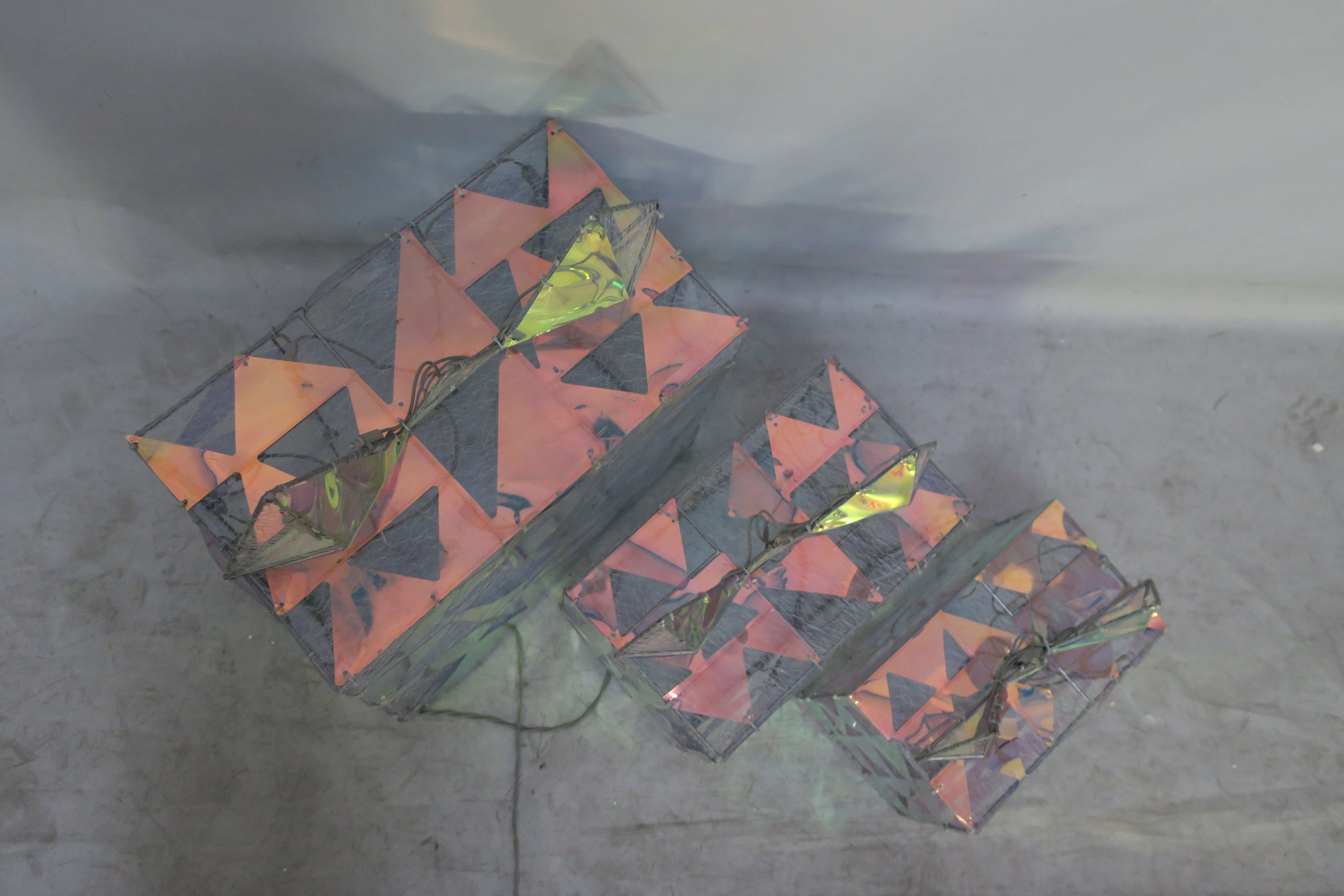 18, 14, 11 inches, 200-light, messy net cloth tied with rainbow film film set of three gift boxes