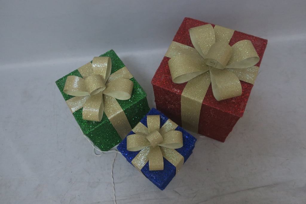 Set of 3 Lighted Gift Boxes (10/12/14") with 70 LEDs