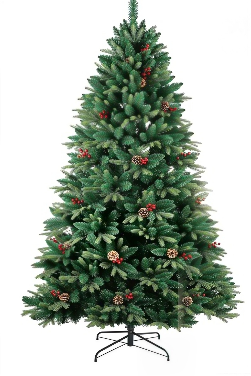 Artificial Christmas Tree with PE & PVC Foliage, Pine Cones and Red Berries