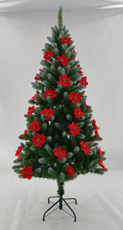 Green PVC Pointed-Tip Tree,  Christmas Flower Decorated PVC Tree
