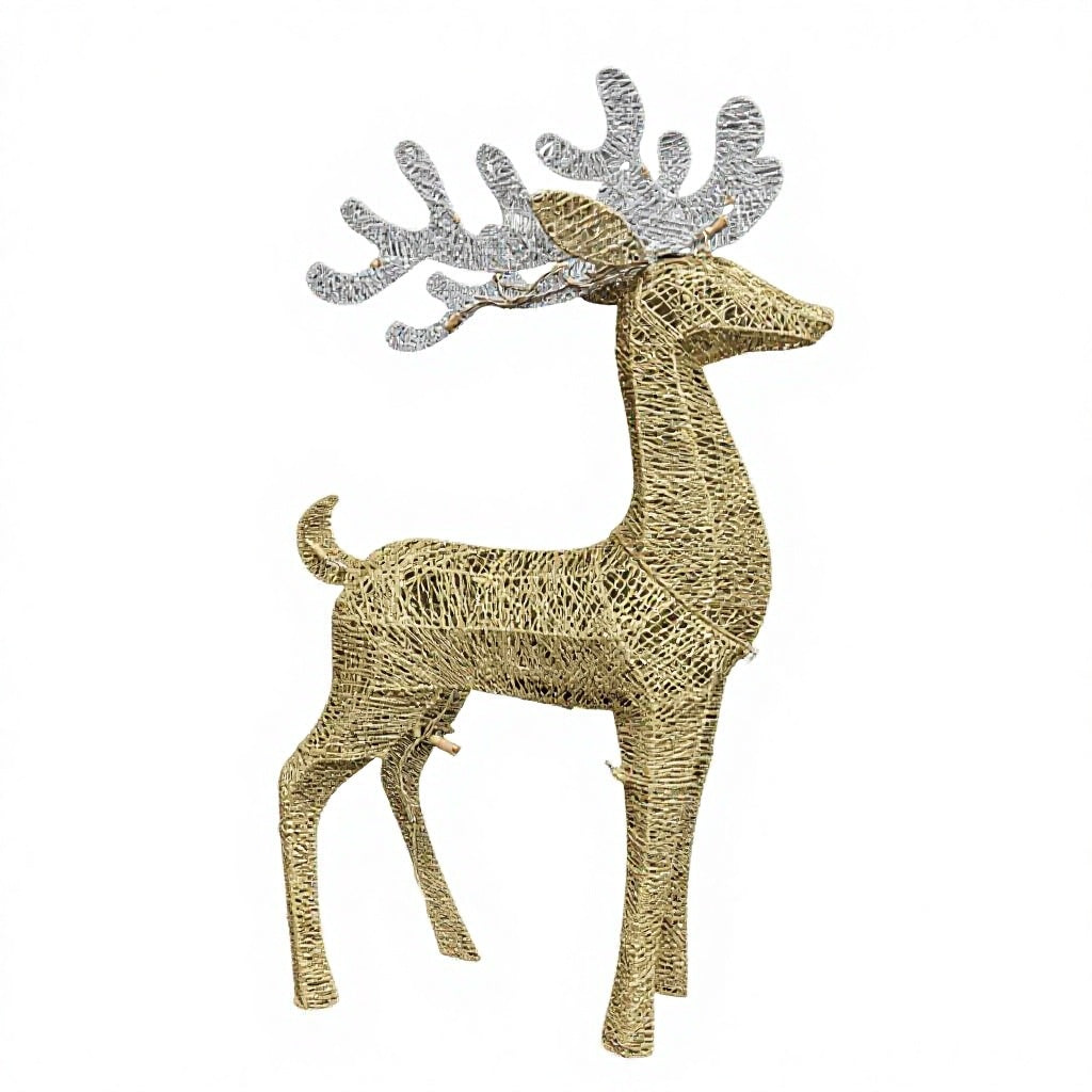 48 Inch Pre-Lit Gold Wire Reindeer with Silver Antlers, Lighted Christmas Deer Decor for Indoor & Outdoor Holiday Displays