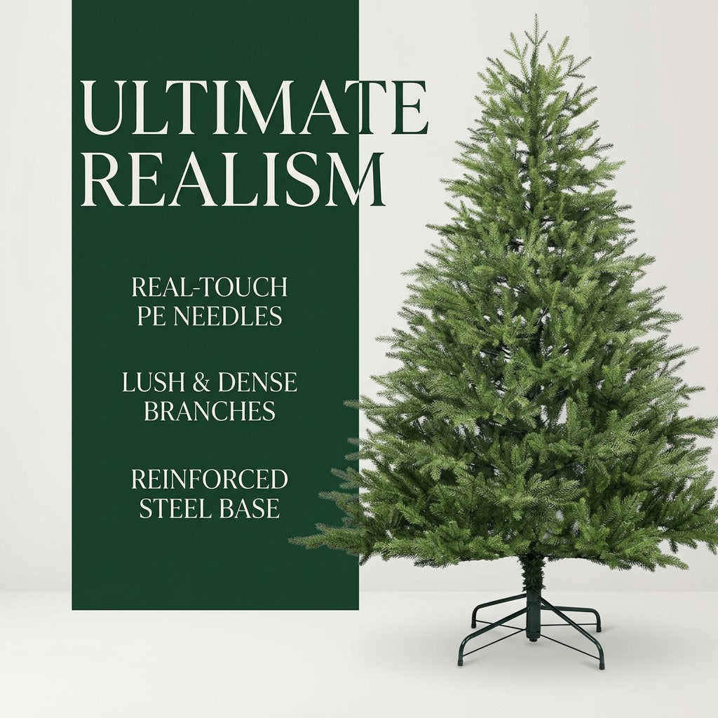 Factory Direct Realistic Green Spruce Artificial Christmas Tree Full Dense Branches Foldable Metal Base Holiday Decoration
