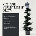 Factory Direct Christmas Street Lantern Post with Pine Foliage Red Berries Pinecones LED Lights Square Base Holiday Pathway Decor