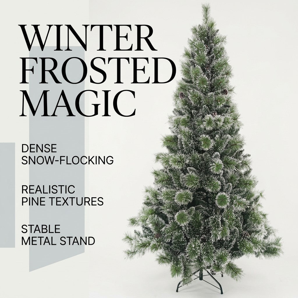Green Automatic Expandable Christmas Tree with Mixed Pointed PVC & Pine Needle Foliage and Snow Flocking Powder