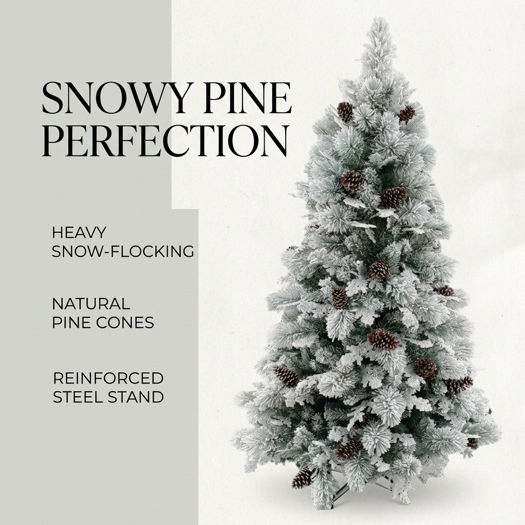 Fire Retardant Full Flocked Artificial Christmas Tree with Pinecones Realistic Look Easy Assemble for Bulk Wholesale