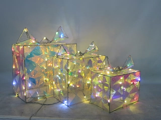 18, 14, 11 inches, 200-light, messy net cloth tied with rainbow film film set of three gift boxes