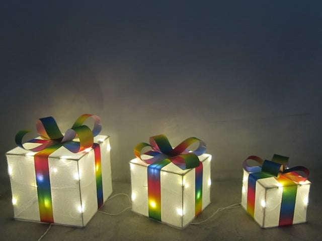3-Piece Lighted Gift Box Set | 8/10/12 inch sizes with 50 warm white lights