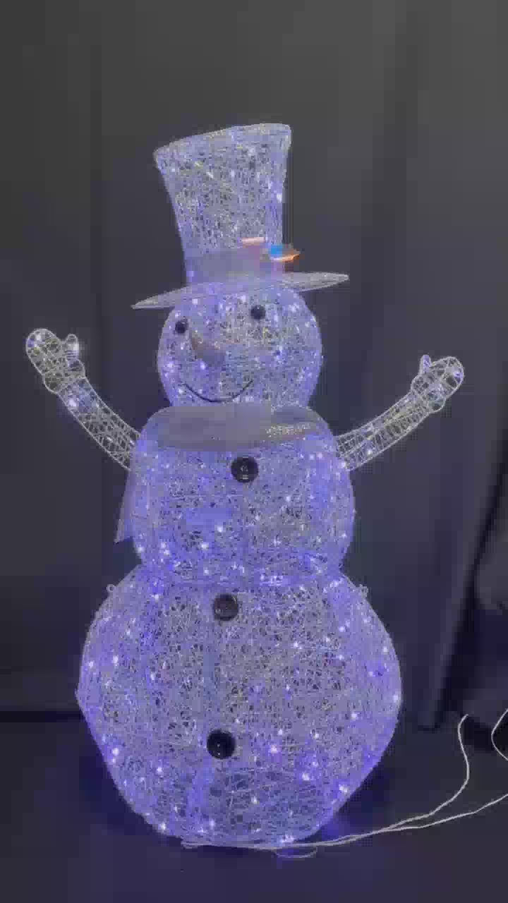 51-Inch Lighted Snowman Decoration with Twisted Iridescent Texture | 240 Warm White LED String Lights | Flexible Head & Arms