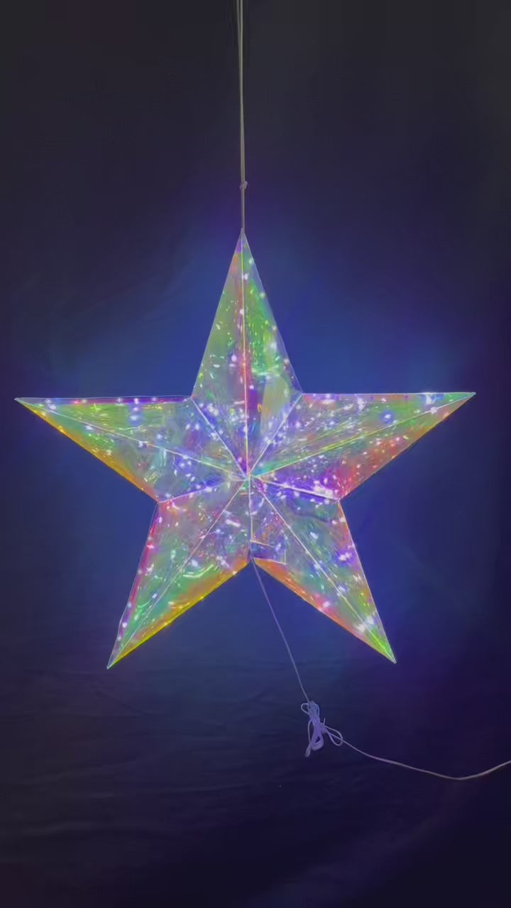LED Iridescent Holographic Star – Light-Up Hanging Decor