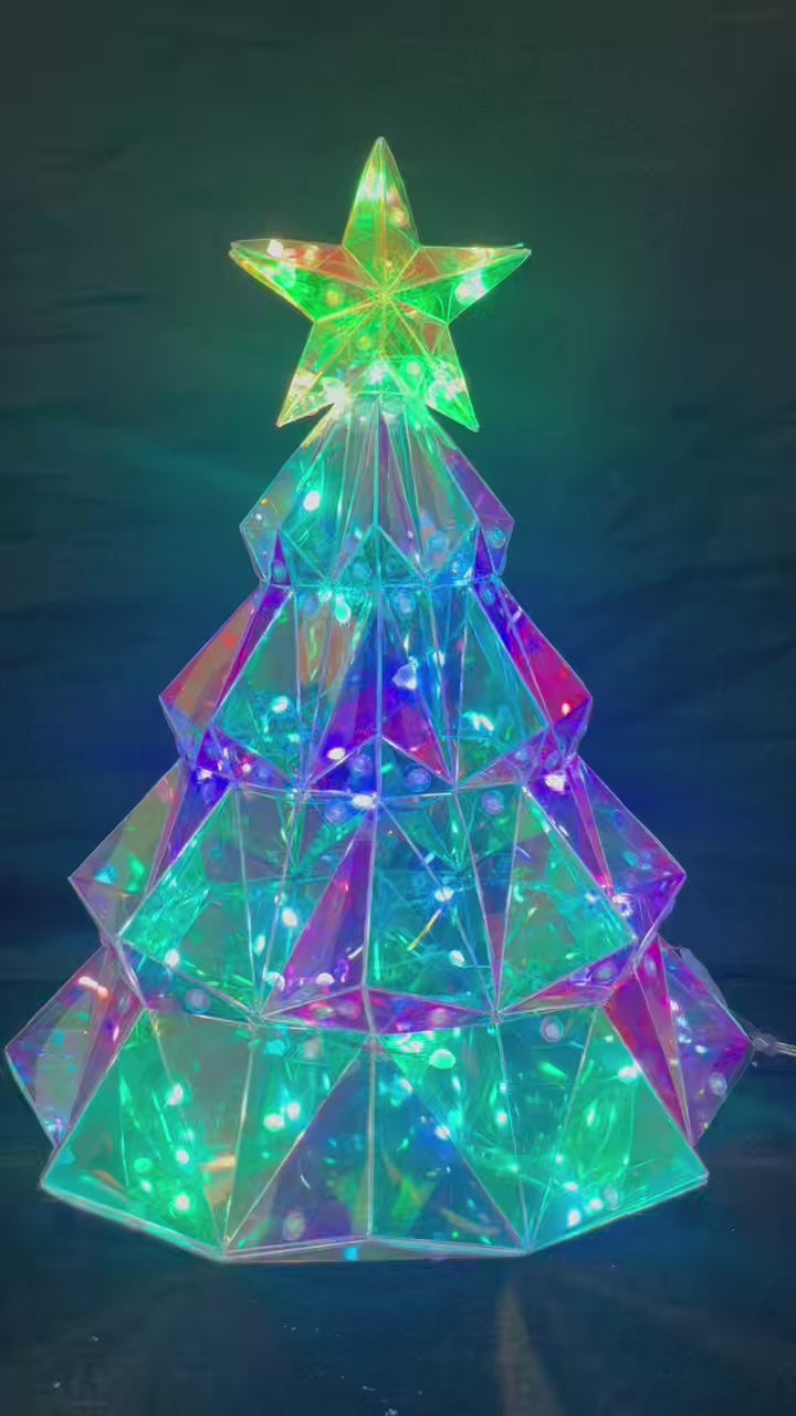 LED Iridescent Holographic Christmas Tree – Light-Up Tabletop Decor