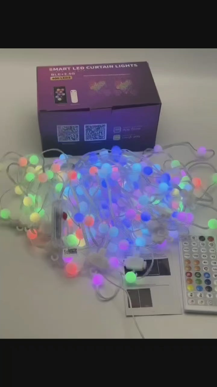 5V Milky White Globe Curtain Lights, 400 LEDs RGB + Surplife LED Control