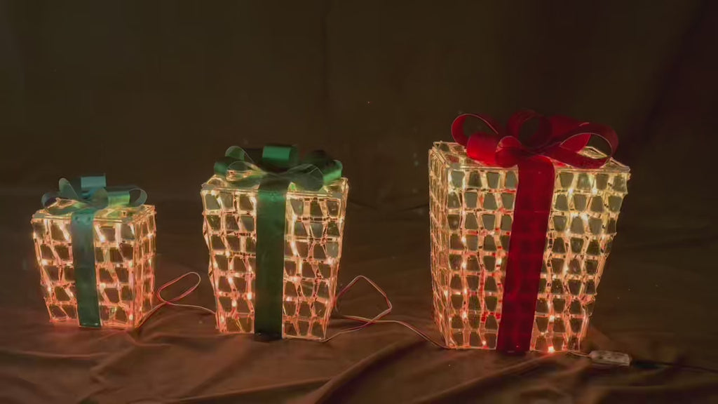 16/12/10 inch set of 3 gift boxes, equipped with 160 LED fairy lights and film pasting craft