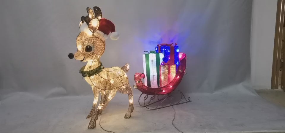 28/18 inch two sizes available, 65-light fabric deer cart decorative light